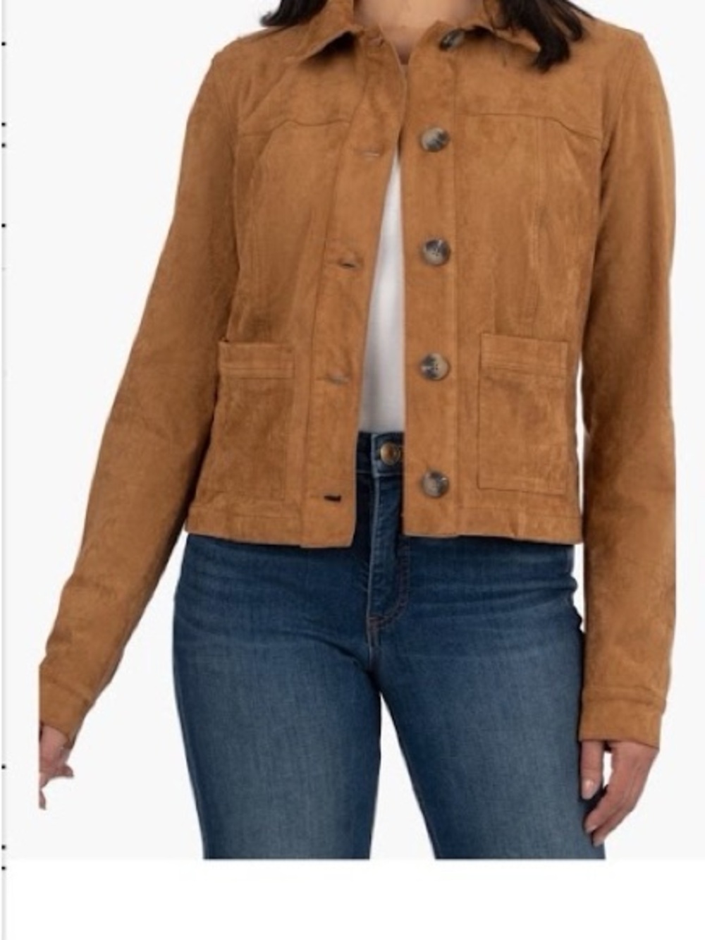 KUT from the Kloth Maddie Faux Suede Trucker Jacket Camel Tan Size Large L - Picture 4 of 5